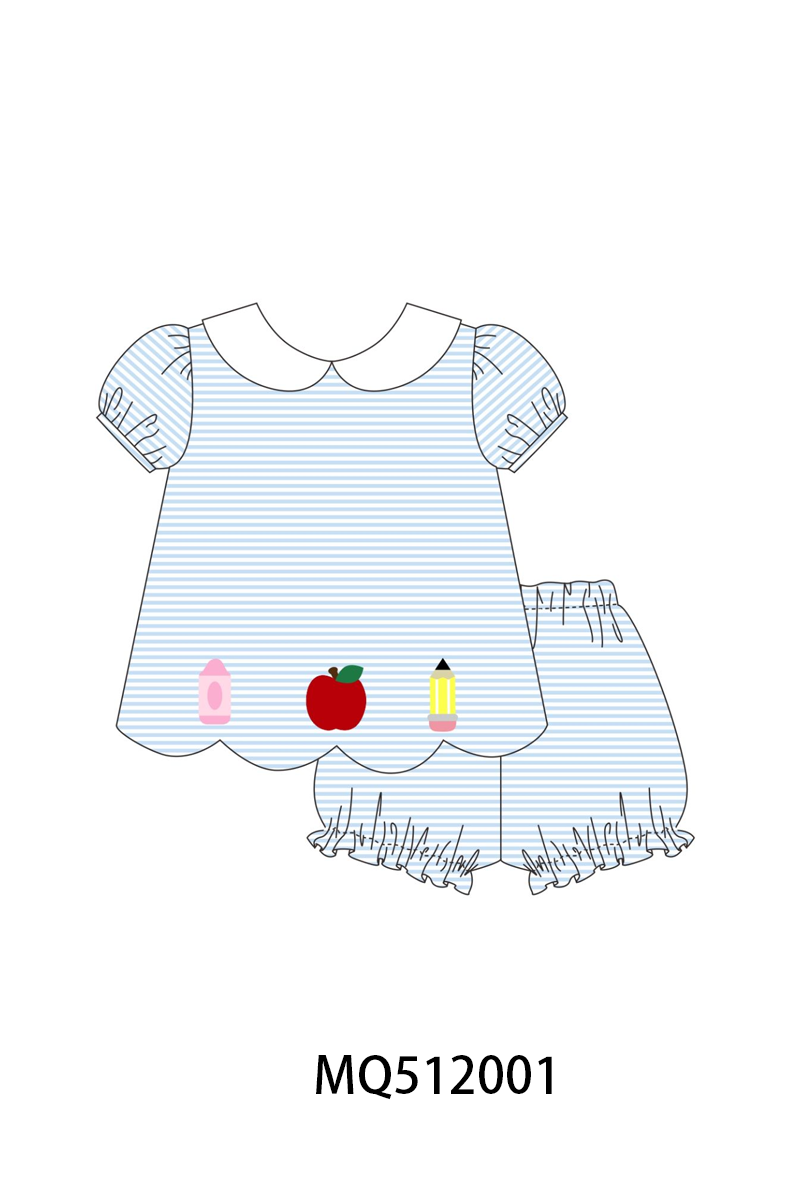Blue Apple pencil Embroidery Bloomer Set