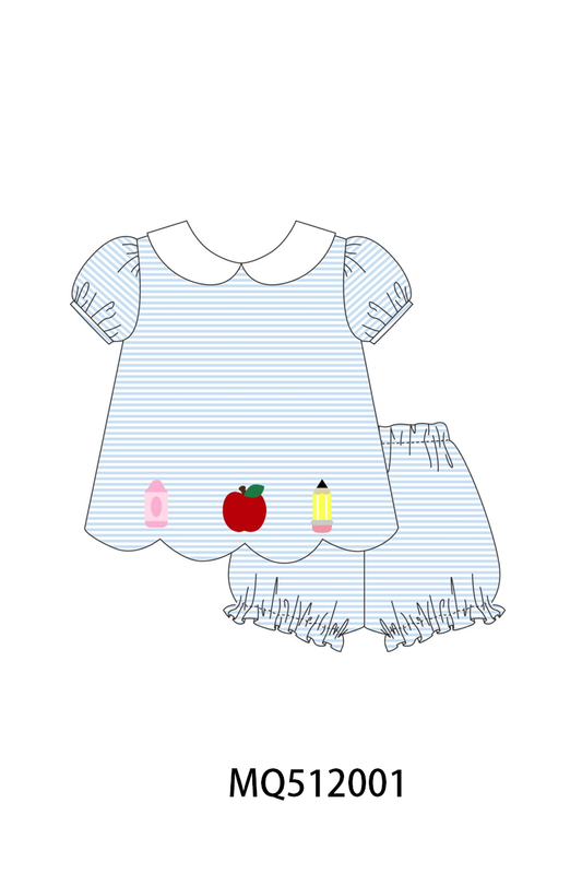Blue Apple pencil Embroidery Bloomer Set