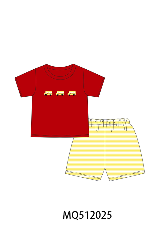 Red School bus Applique Set