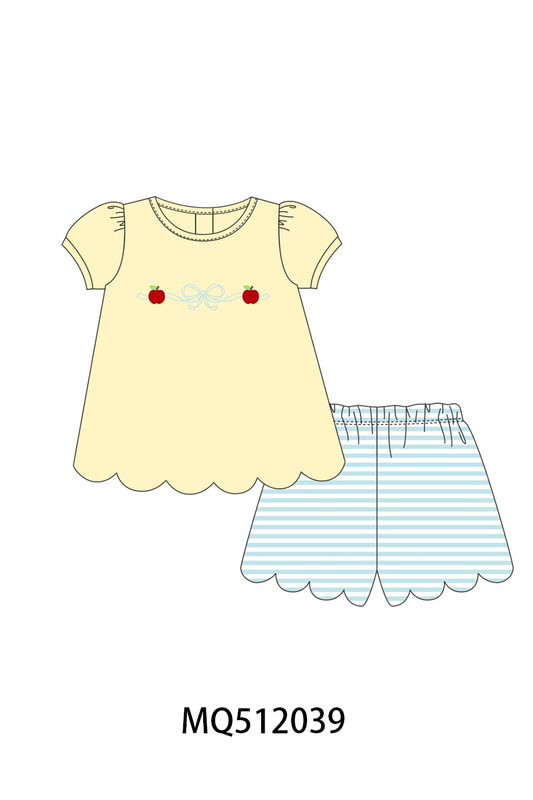 Yellow Apple Embroidery Scalloped Set