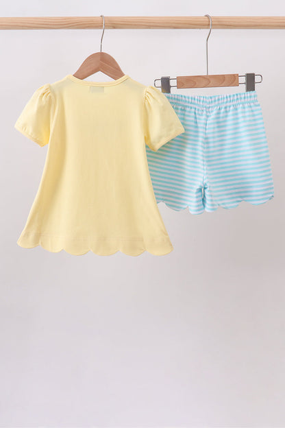 Yellow Apple Embroidery Scalloped Set
