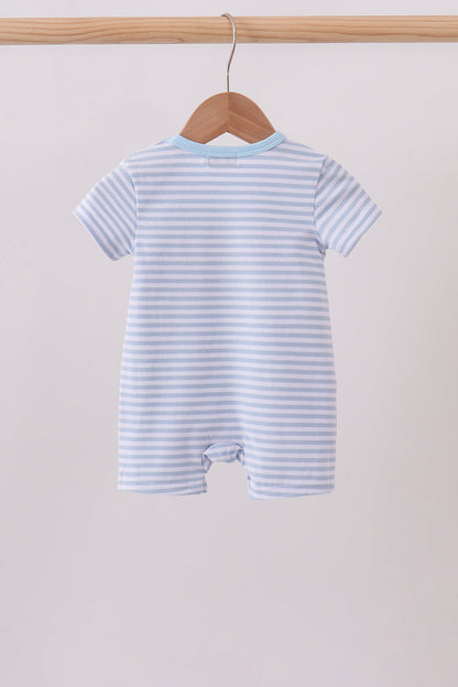 Blue Apple Pencil Embroidery Romper