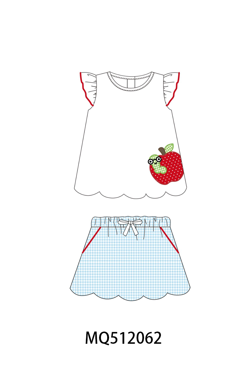 Blue Apple Applique Skorts Set