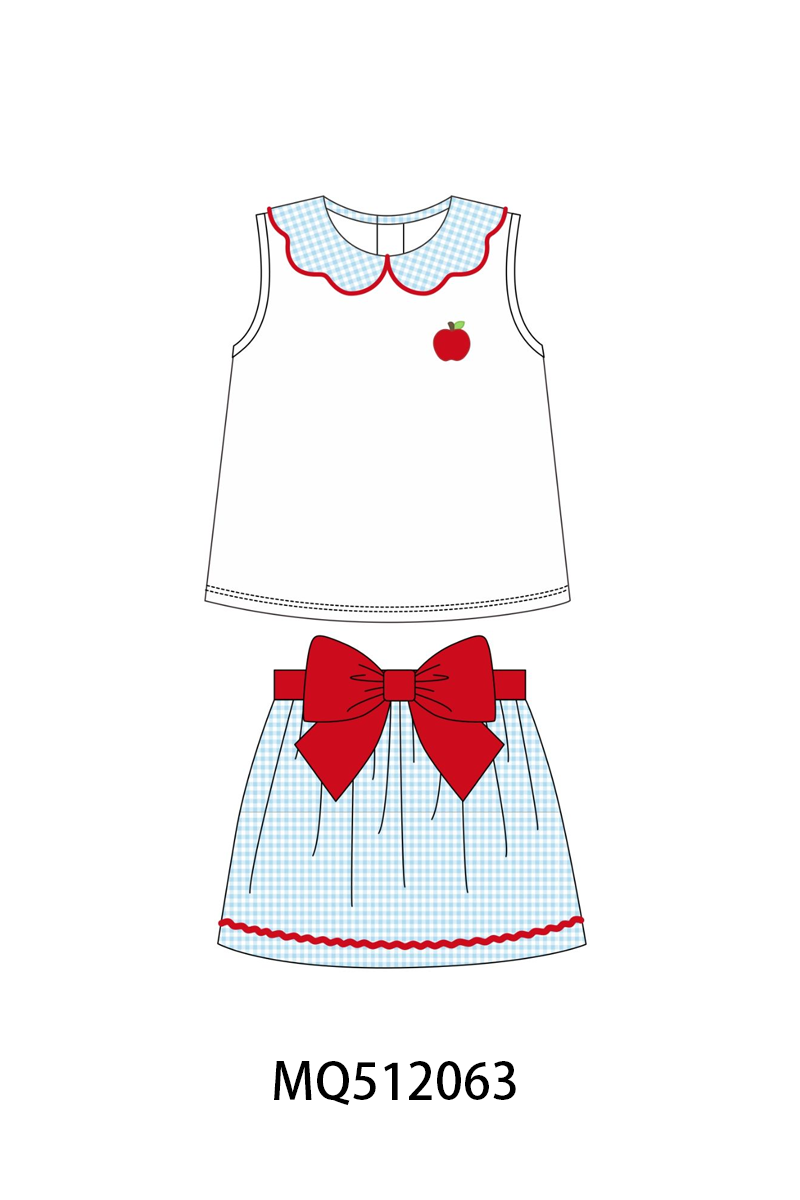 Blue Scalloped Apple Bow Skorts Set