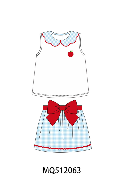 Blue Scalloped Apple Bow Skorts Set