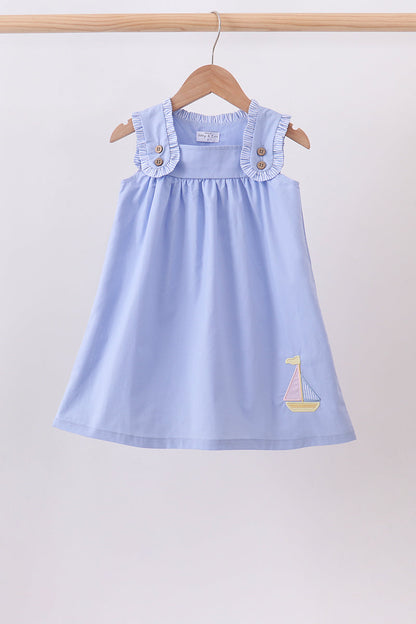 Blue Sailboat Embroidered Dress