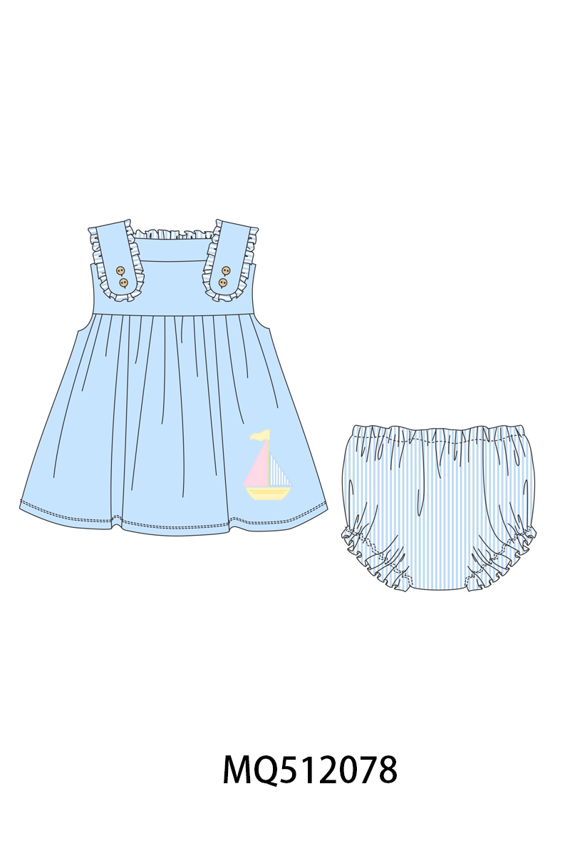 Blue Sailboat Embroidered Bloomer Set
