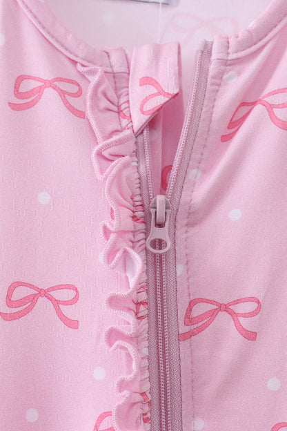 Pink bow print bamboo romper