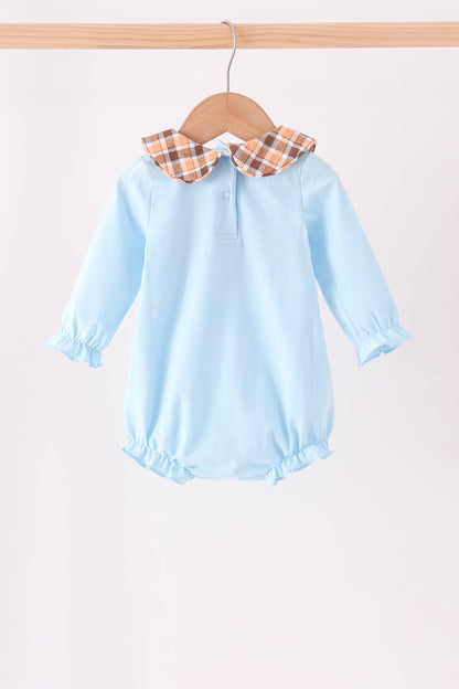 Blue turkey embroidery plaid ruffle bubble