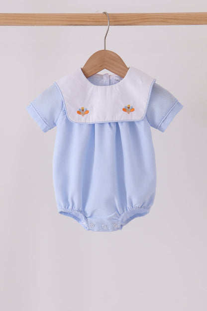 Blue turkey embroidery checkered bubble