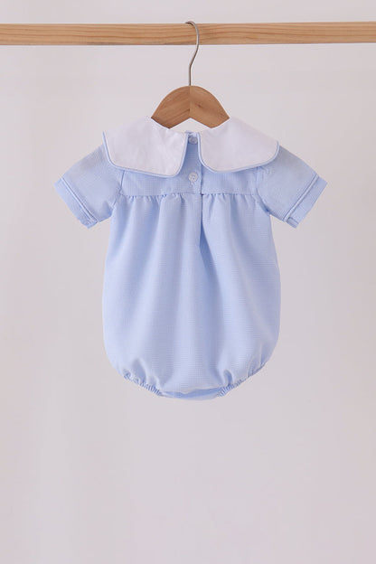 Blue turkey embroidery checkered bubble
