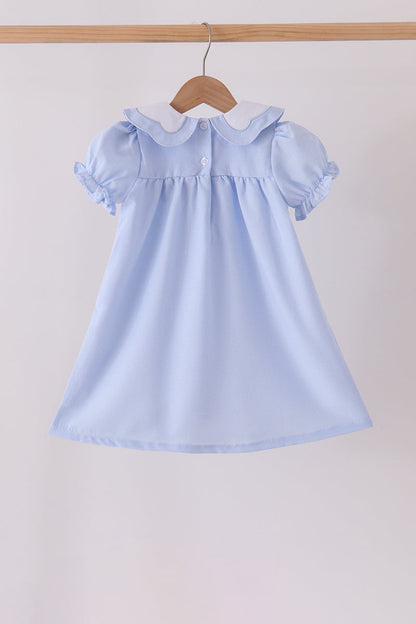 Blue turkey embroidery checkered dress