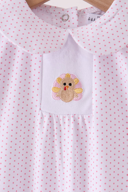 Pink dot turkey embroidery ruffle romper