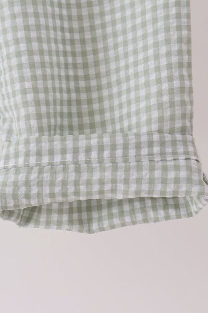 Green turkey embroidery gingham pants set