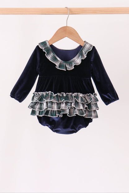 Navy plaid ruffle bubble
