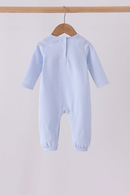 Blue christmas tree gingerbread embroidery stripe romper
