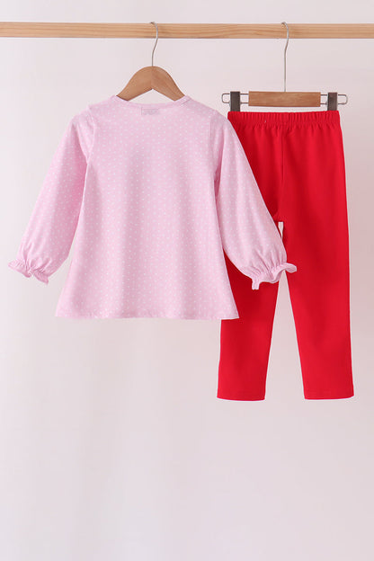 Pink christmas tree gingerbread embroidery pants set