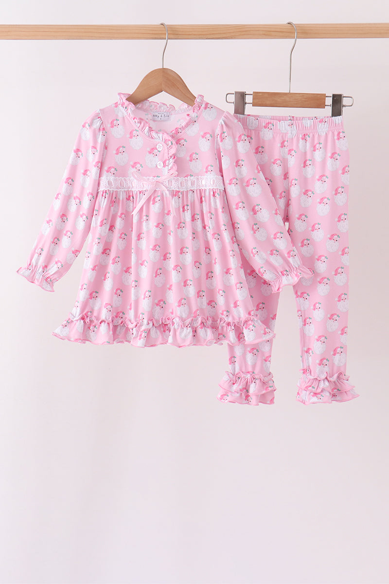 Pink santa claus bamboo ruffle pants set