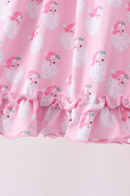 Pink santa claus bamboo ruffle pants set