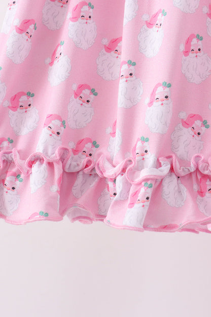 Pink santa claus bamboo ruffle pants set