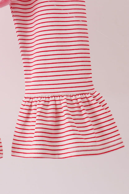 Pink stripe santa embroidery ruffle pants set