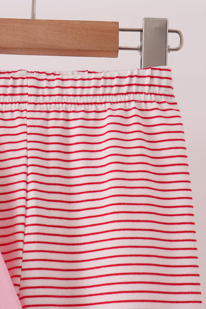 Pink stripe santa embroidery ruffle pants set