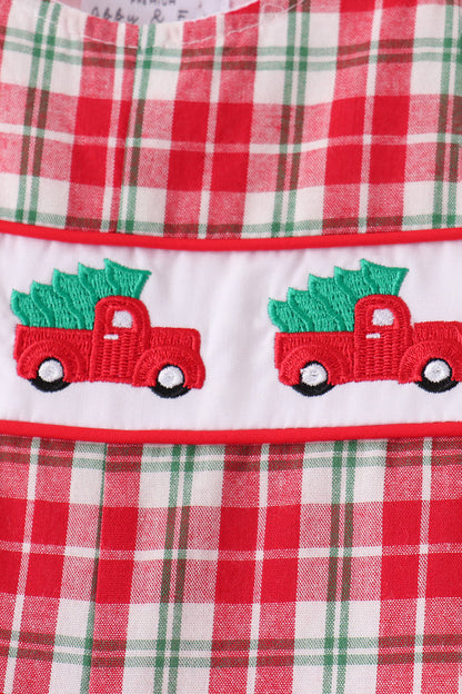 Red christmas tree truck embroidery plaid jonjon