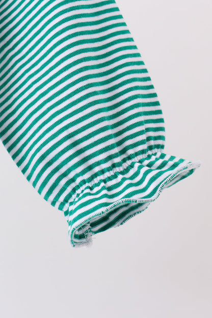 Green gingerbread embroidery stripe ruffle romper