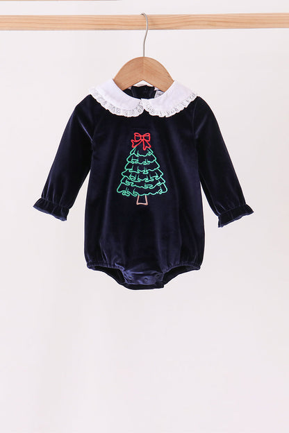 Navy christmas tree embroidery bubble