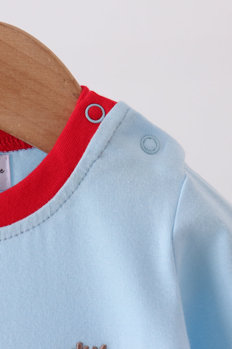 Blue stripe deer embroidery romper