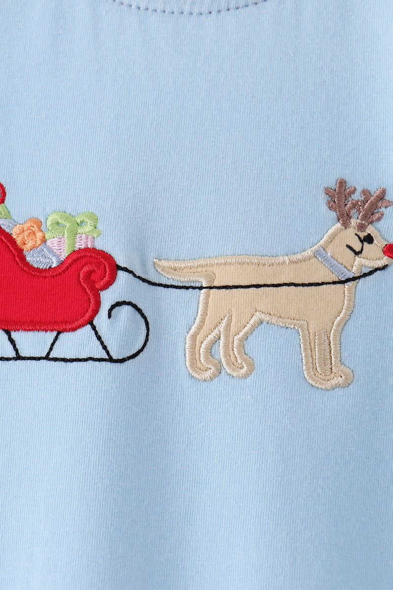Blue stripe deer embroidery romper