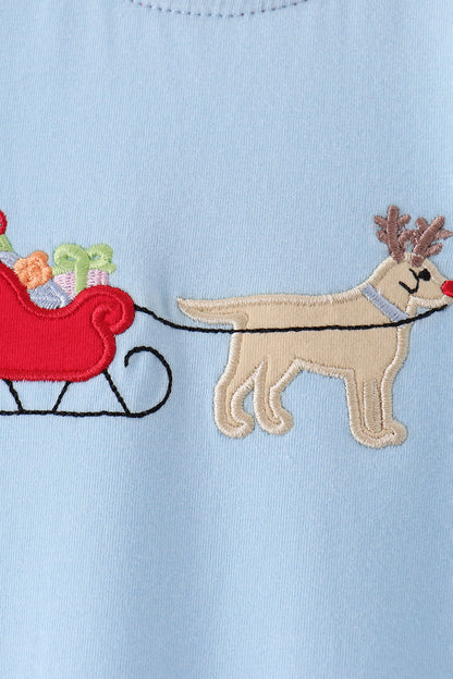 Blue stripe deer embroidery romper