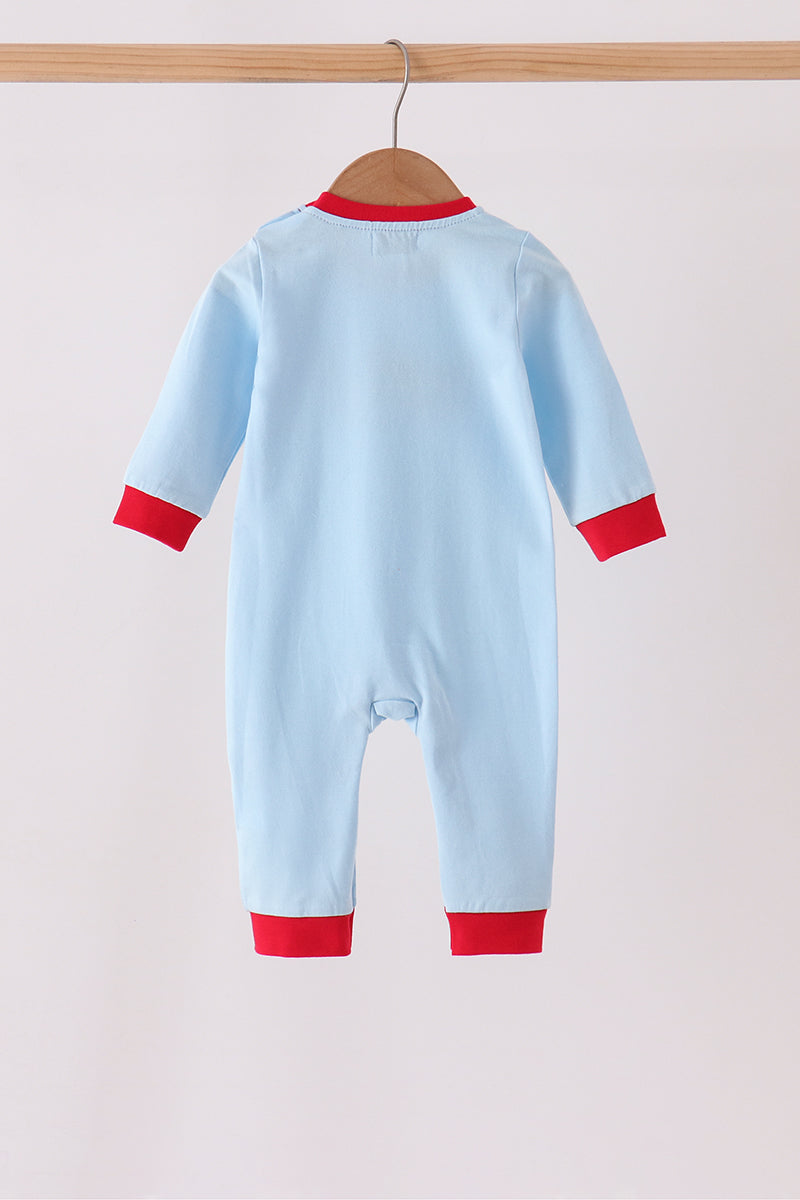 Blue stripe deer embroidery romper