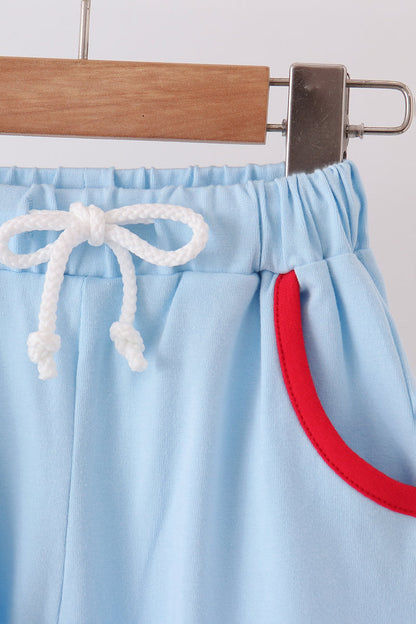 Blue deer embroidery pants set