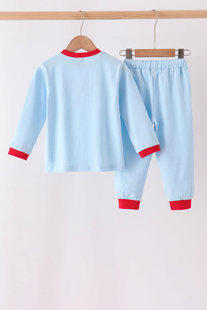 Blue deer embroidery pants set