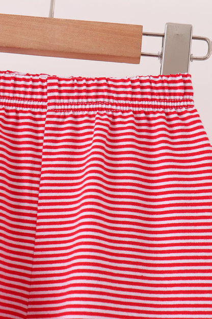 Red stripe christmas tree embroidery pants set