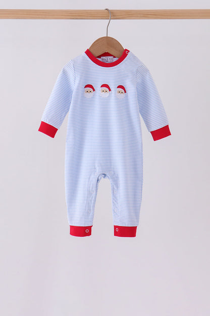Blue stripe santa claus embroidery romper