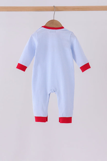Blue stripe santa claus embroidery romper
