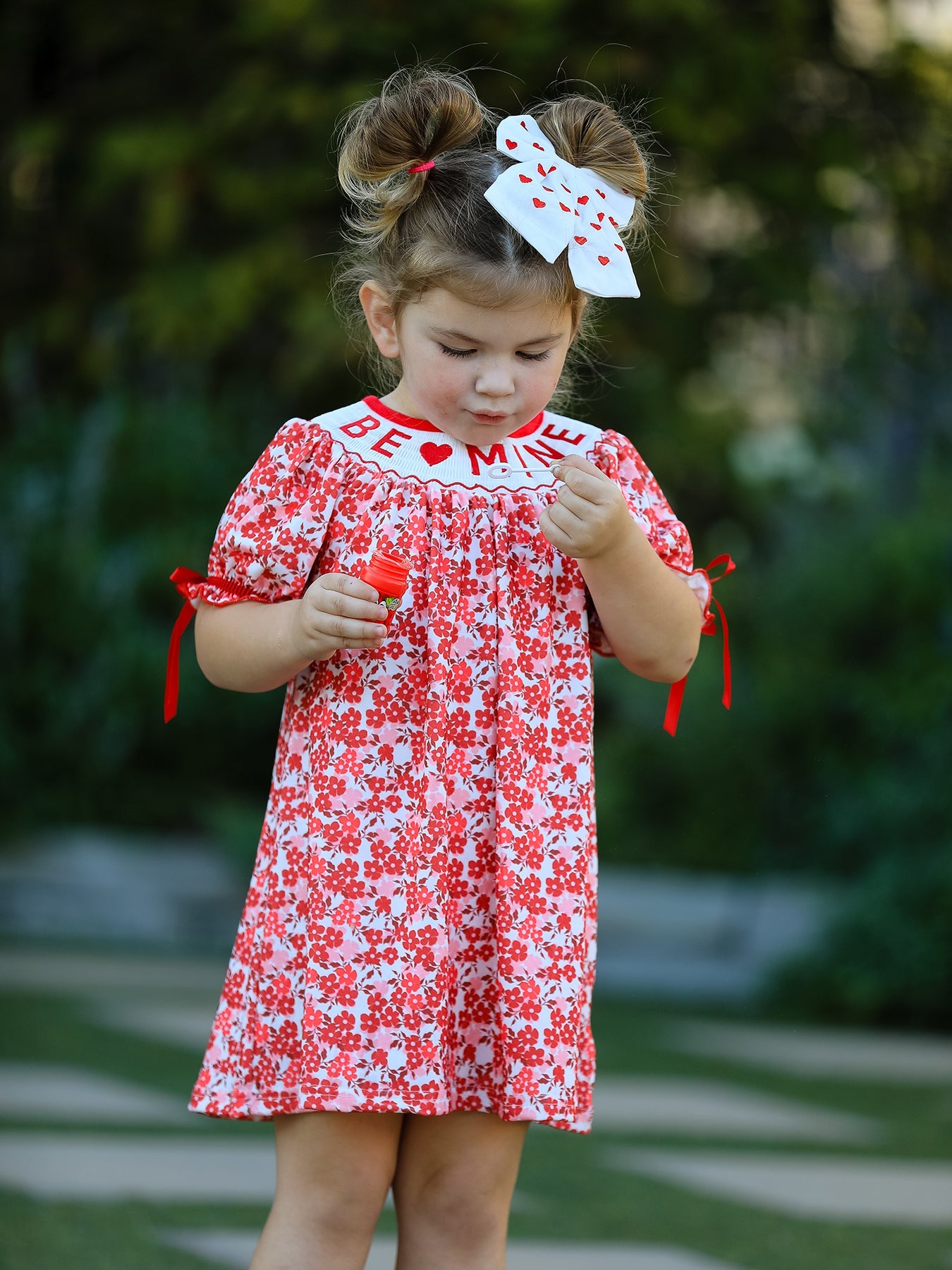 Valentine's Day "BE ❤ MINE" Embroidered Floral Girls' Dress