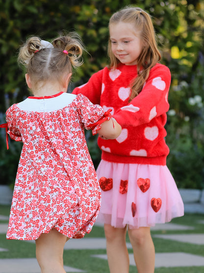 Valentine's Day "BE ❤ MINE" Embroidered Floral Girls' Dress