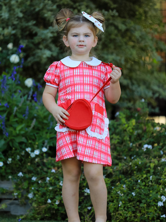 Valentine's Day Plaid Pocket Girls Short Sleeves Dress