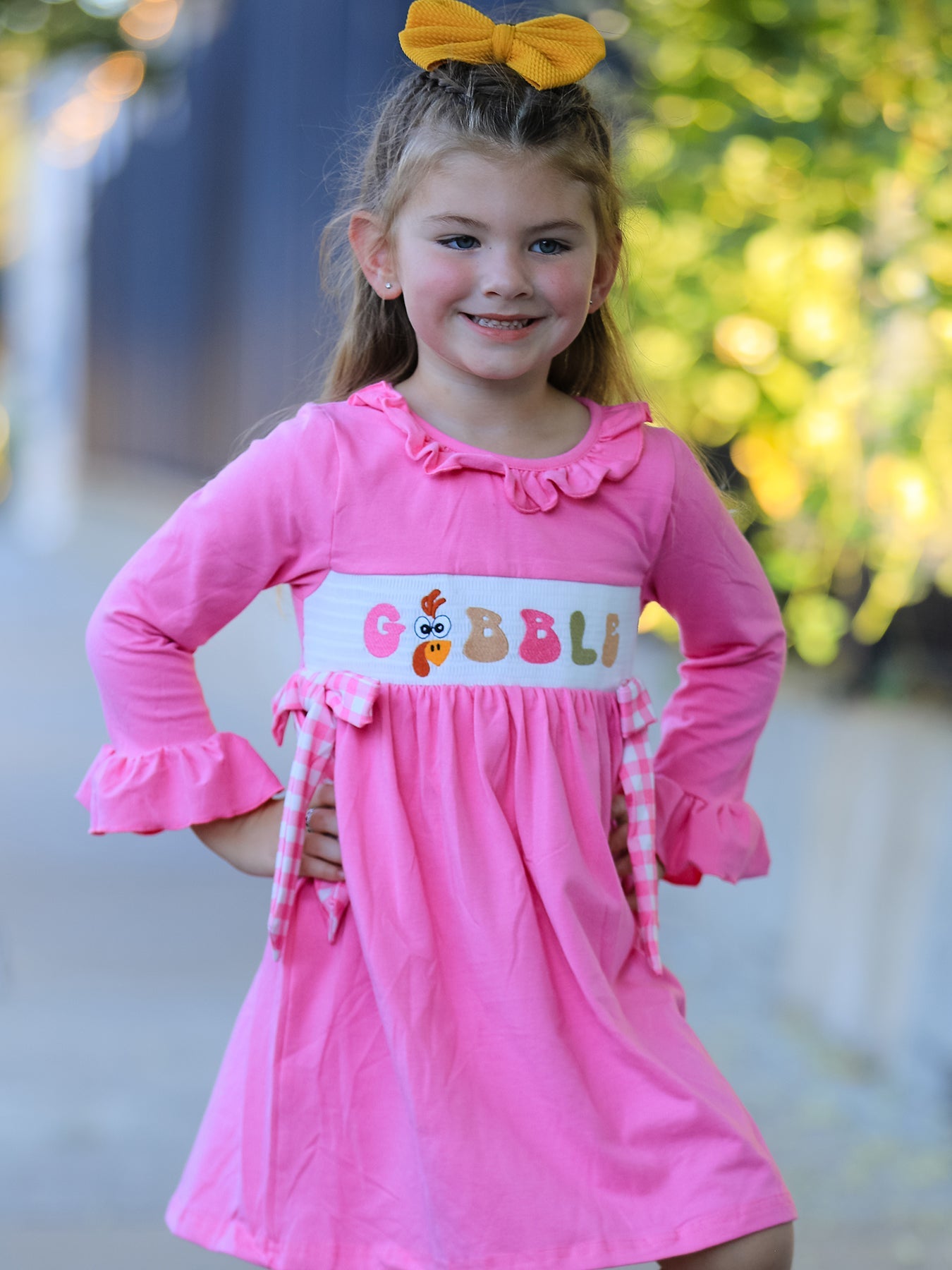 Fall Thanksgiving& Halloween "GOBBLE" Smock Embroidery Baby Girl Dress
