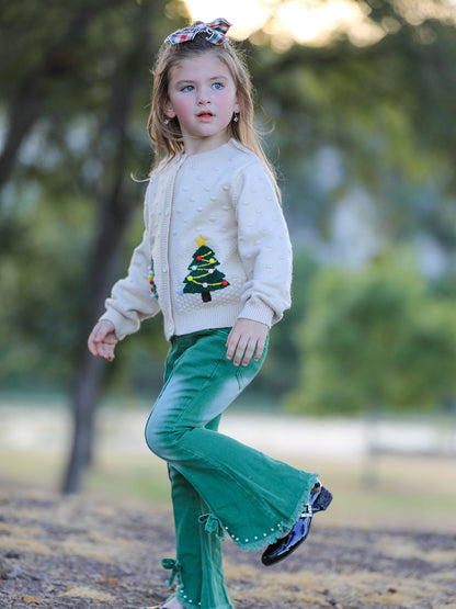 Green Flared Elastic Jeans