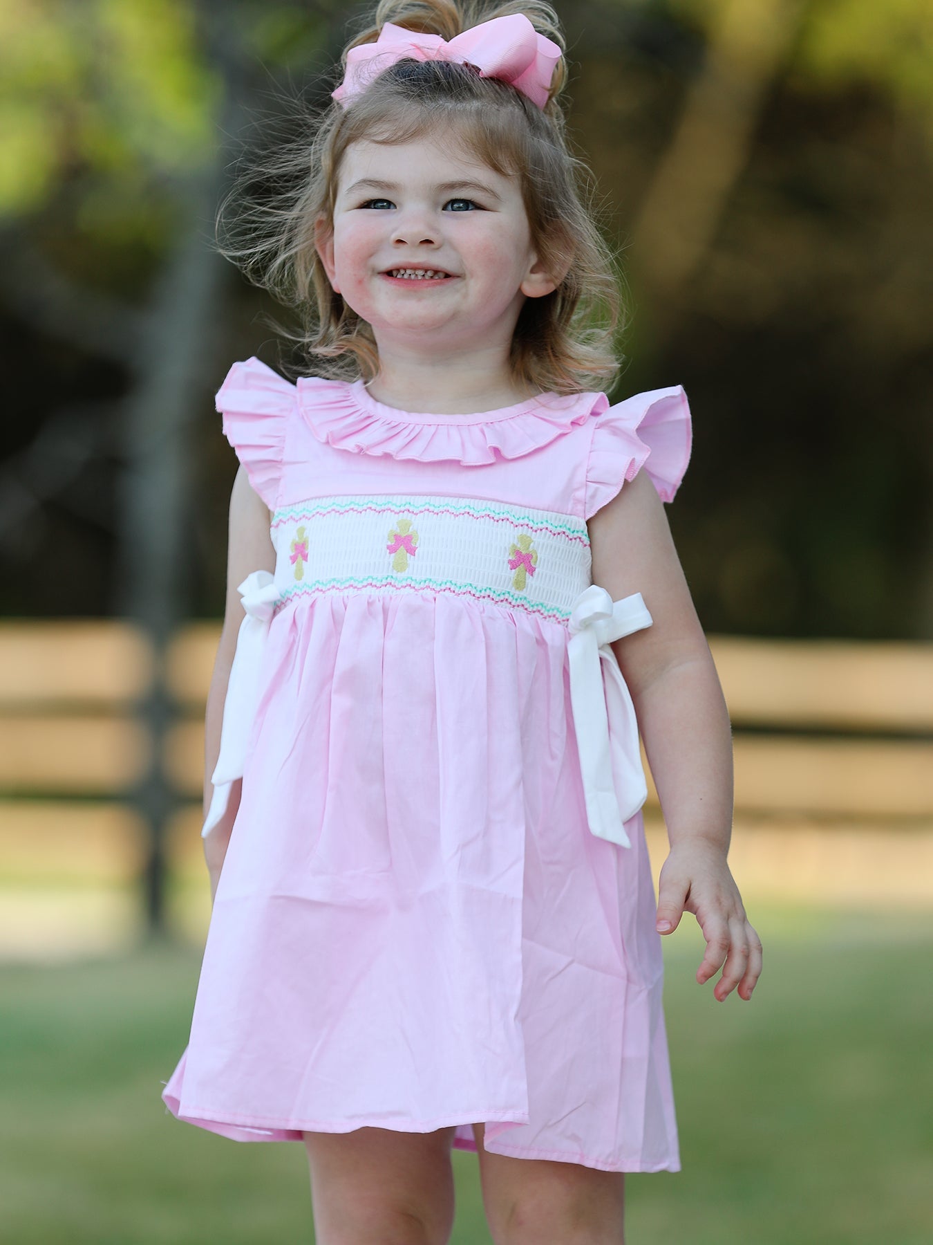 Pink  Smocked Church Christ Bishop Christening Dress