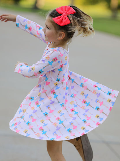 Fall Colorful Ballet Character Girls Long Sleeve Twirl Dress