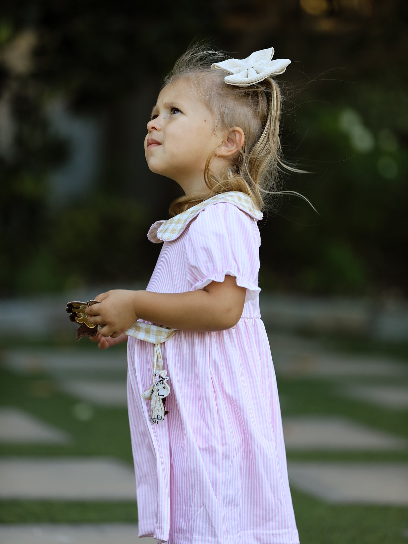 Farm Horse Bow Girls Dress – Pink Stripes