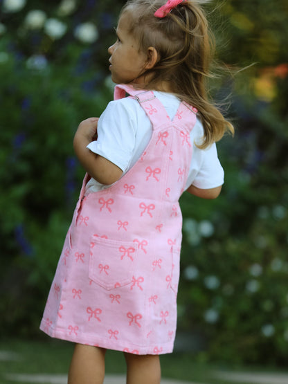 Pink Bow Denim Overall Dress for Girls