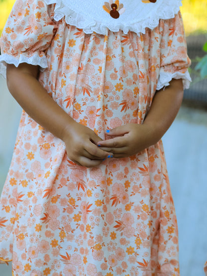 Thanksgiving Turkey Floral Lace Ruffle Girls Dress
