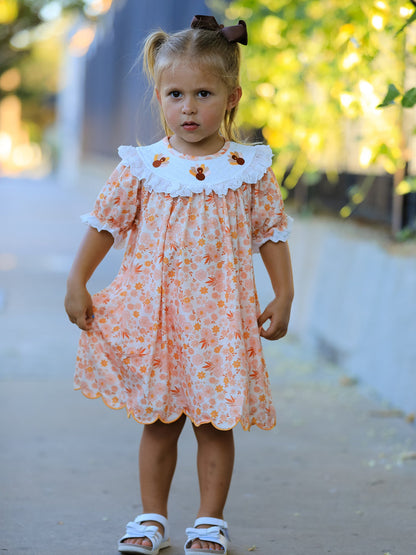Thanksgiving Turkey Floral Lace Ruffle Girls Dress