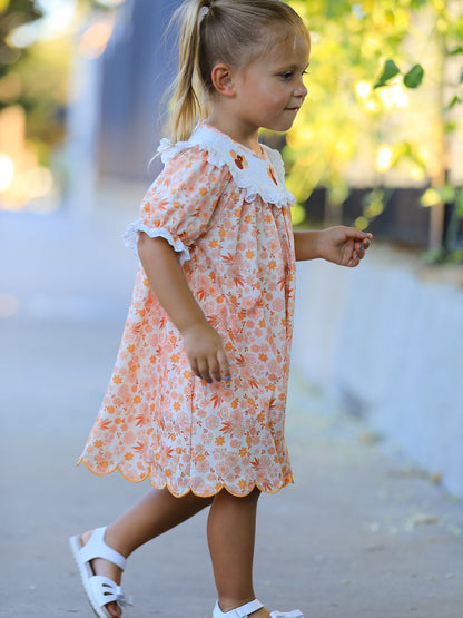 Thanksgiving Turkey Floral Lace Ruffle Girls Dress